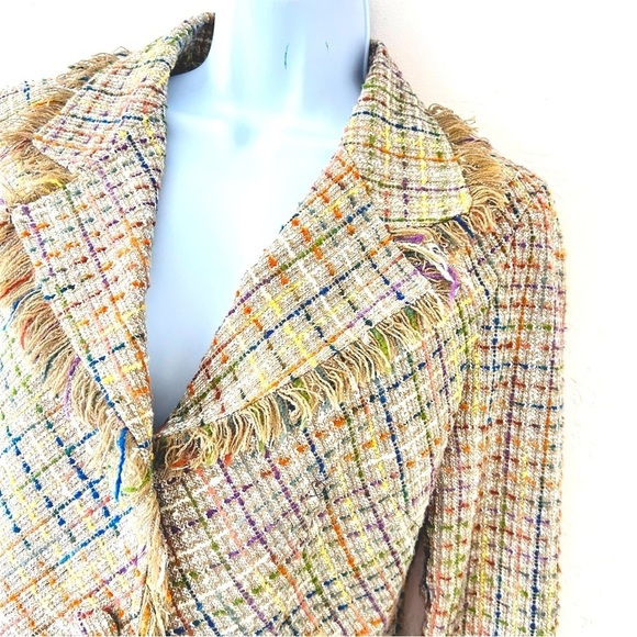 Desert Diva  By Sherry Holt Pastel Tweed Blazer with Fringe Trim Size S Academia - Picture 3 of 12